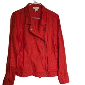 Cynthia Rowley Asymmetrical Linen Jacket Womens Size L Bright Orange / Coral